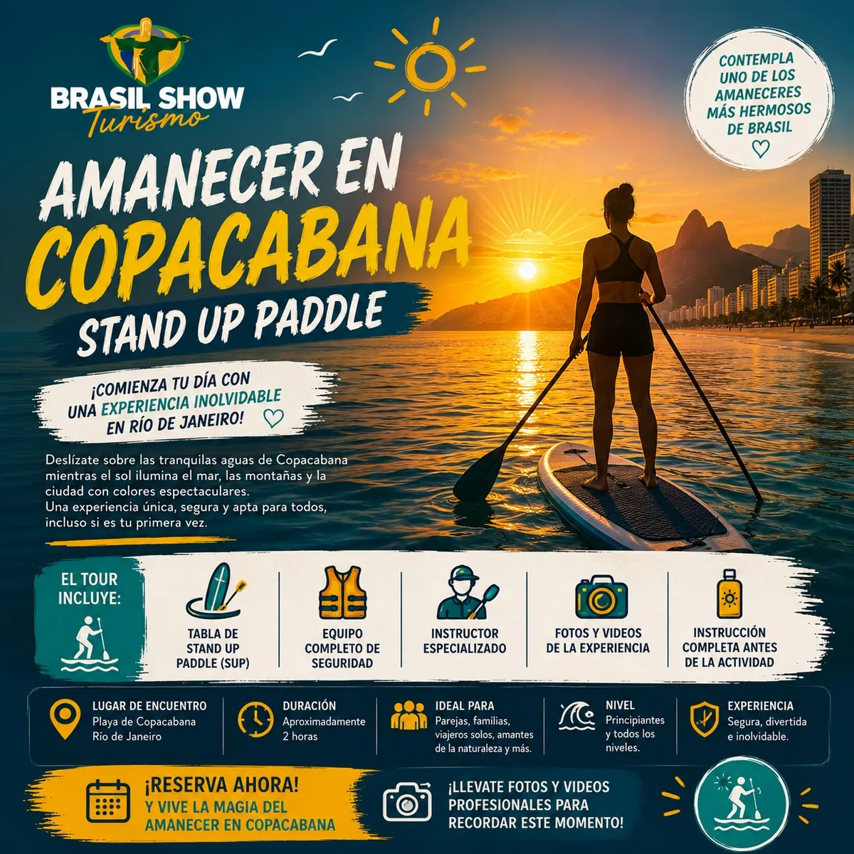 Stand up paddle al amanecer en Copacabana